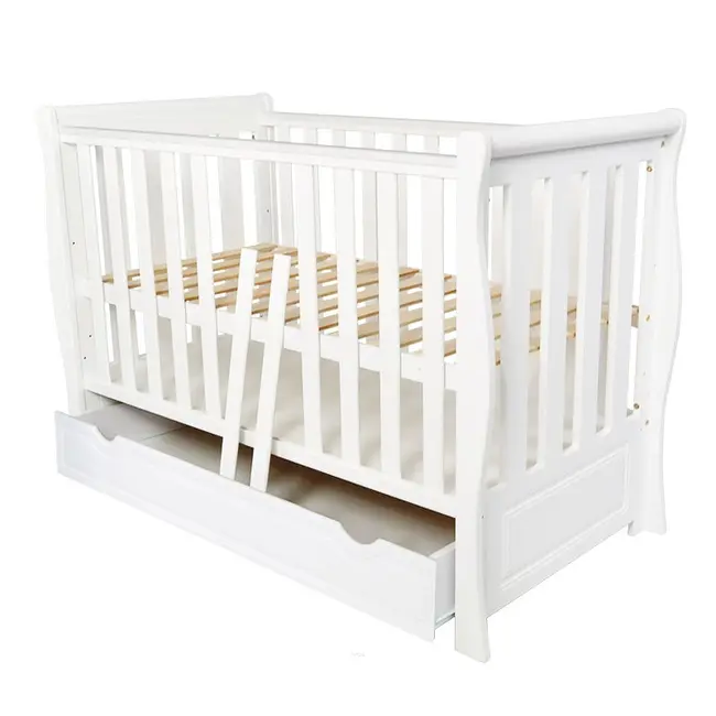 Patut 2 In 1 Megan Alb 120x60 Cm Din Lemn, 3 Niveluri Somiera, Trepte Detasabile + Bariera Transformare + Sertar Integrat Pjbmeganfull