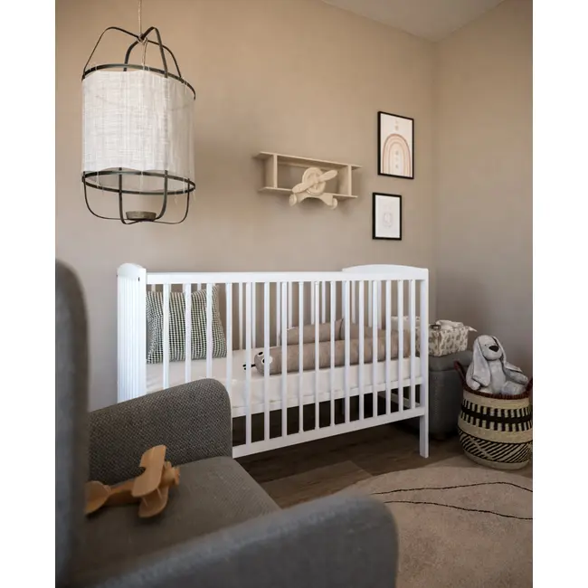 Patut 2 In 1 Pure Alb 120x60 Cm Din Lemn, 3 Niveluri Somiera, Trepte Detasabile + Bariera Transformare Pjbgrzesbw