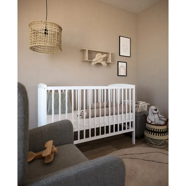 Patut 2 In 1 Pure Alb 120x60 Cm Din Lemn, 3 Niveluri Somiera, Trepte Detasabile + Bariera Transformare Pjbgrzesbw