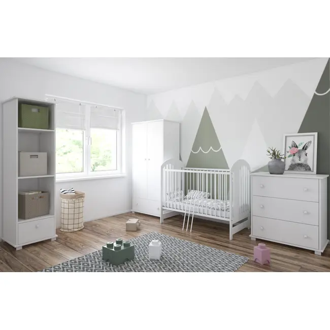 Patut Din Lemn Pentru Copii Tymon Alb 120a 60 Cm Somiera Reglabila    3 Bare Laterale Detasabile    Design Modern    0,  4 Ani Pjbtymon_w