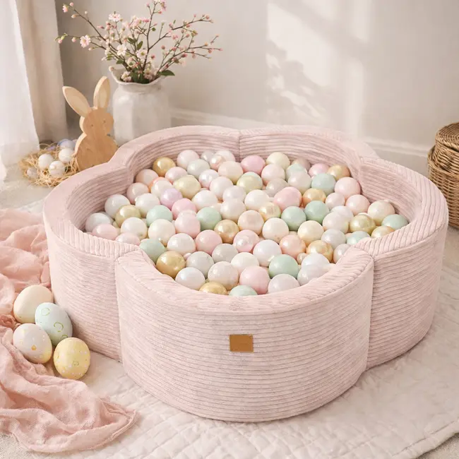 Piscina Cu Bile Meowbaby    Soft Bunny  ,   Aesthetic Pink Flower, Spuma Moale, Roz Pudrat, 200 Bile Incluse Pjbbafop00-5163