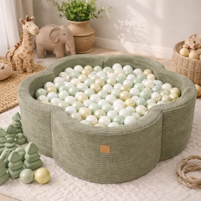 Piscina Cu Bile Meowbaby   Safari Baby ,   Aesthetic Khaki Flower, Spuma Moale, 200 Bile Incluse Pjbbafog00-4046
