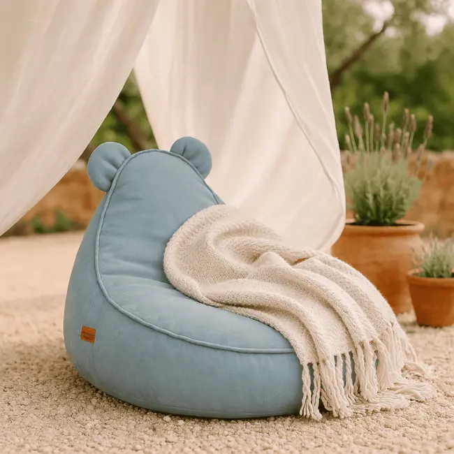 Puf Premium Copii Meowbaby   Outzy Teddy Featherfog Gray ,   Bean Bag Indoor  Outdoor Cu Urechi Teddy Pentru Relaxare Si Joaca Pjbmopusbt69