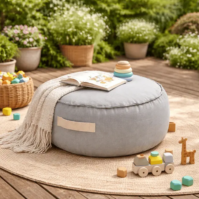 Puf Rotund Premium Copii Meowbaby   Outzy Drift Dlay Taupe ,   Bean Bag Indoor  Outdoor Pentru Relaxare Si Joaca Pjbmopuo70