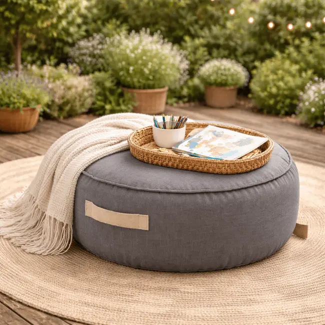 Puf Rotund Premium Copii Meowbaby   Outzy Featherfog Gray ,   Bean Bag Indoor  Outdoor Pentru Relaxare Si Joaca Pjbmopuo69