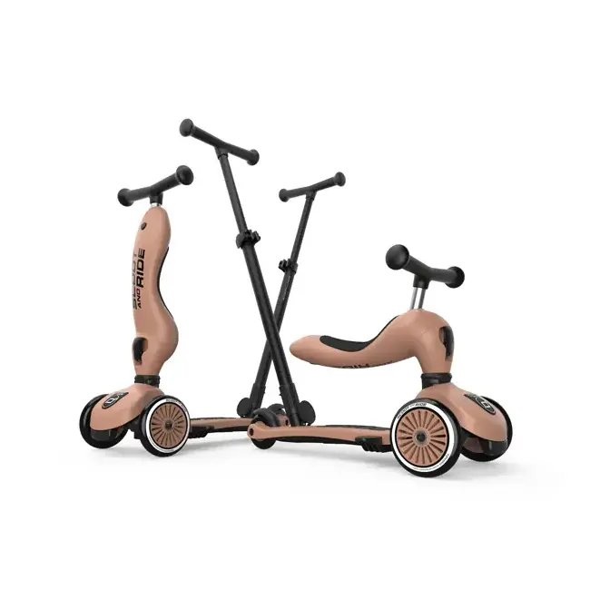Trotineta Copii 3in1 Premium Scoot  Ride Highwaykick 1 Push And Go Mocha, Cu Sezut Si Maner Pentru Parinte, Sistem Anti-rasturnare, 1,  5 Ani (max. 50 Kg) Pjb820