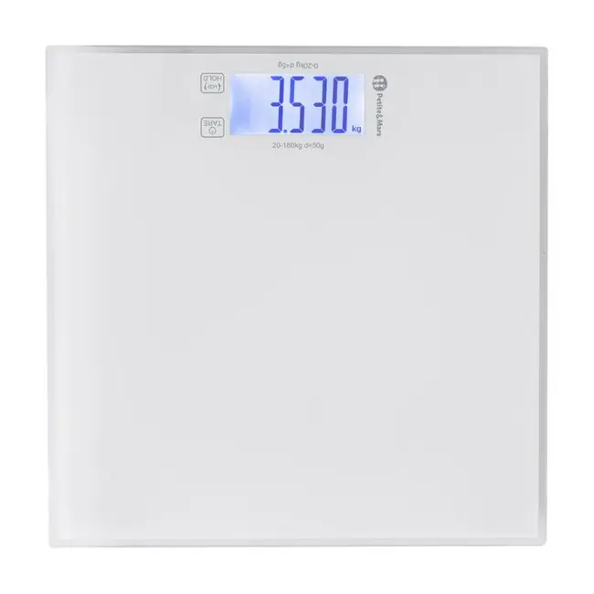 Cantar electronic, Petite&Mars, 2 in 1, Multifunctional, Panou cu touch, Pentru bebelusi si adulti, Pana 180 kg, Alb BYN682025