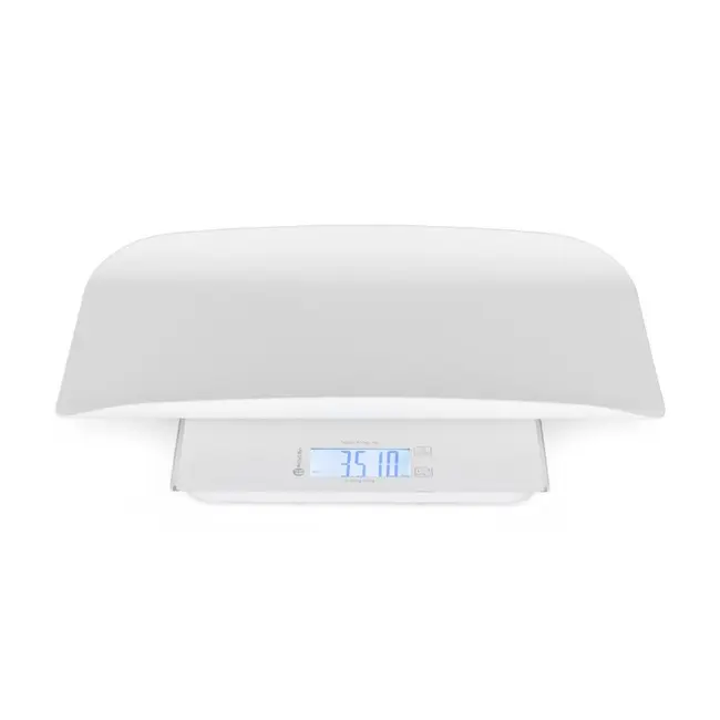 Cantar electronic, Petite&Mars, 2 in 1, Multifunctional, Panou cu touch, Pentru bebelusi si adulti, Pana 180 kg, Alb BYN682025