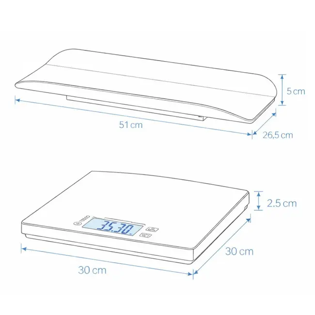 Cantar electronic, Petite&Mars, 2 in 1, Multifunctional, Panou cu touch, Pentru bebelusi si adulti, Pana 180 kg, Alb BYN682025