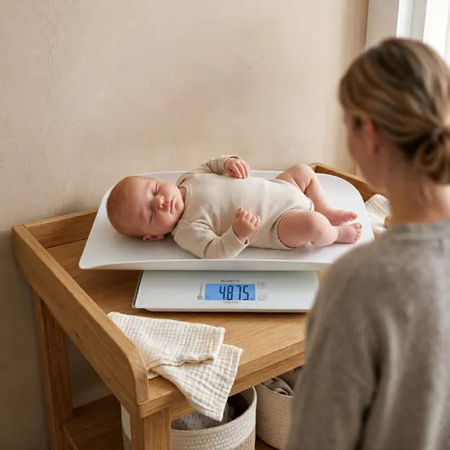 Cantar electronic, Petite&Mars, 2 in 1, Multifunctional, Panou cu touch, Pentru bebelusi si adulti, Pana 180 kg, Alb BYN682025