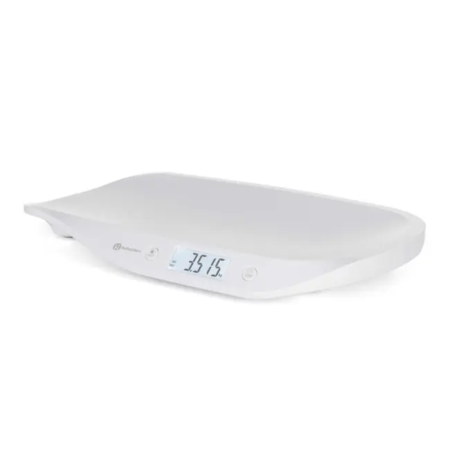 Cantar electronic, Petite&Mars, Pentru bebelusi, Pana la 20 kg, Forma ergonomica, Inregistreaza greutatea si in timpul miscarii, Alb BYN682015