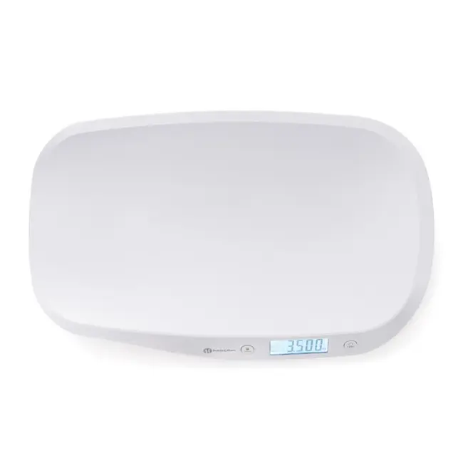 Cantar electronic, Petite&Mars, Pentru bebelusi, Pana la 20 kg, Forma ergonomica, Inregistreaza greutatea si in timpul miscarii, Alb BYN682015