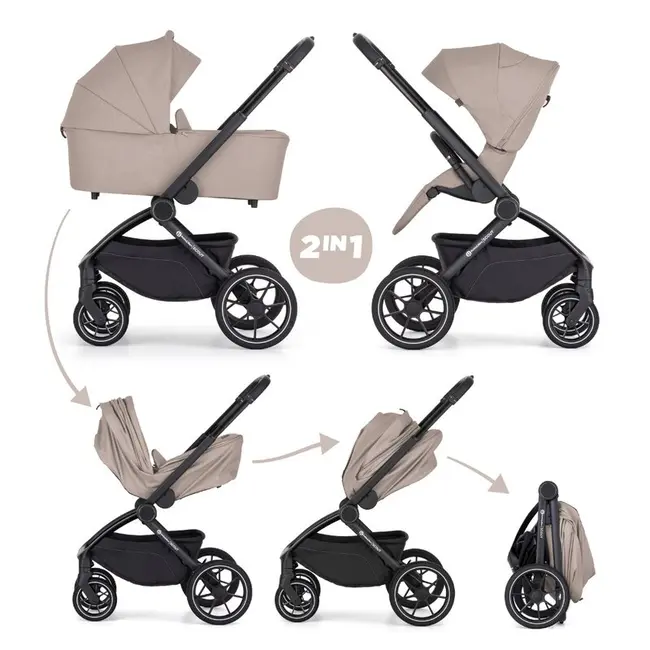 Carucior 2 in 1, Petite&Mars, Scout, Cu landou pliabil, Reversibil, Spatar si suport de picioare reglabile in 3 pozitii, Maner ajustabil, Cu accesorii, Pana la 22 kg, 0 luni+, Crem Cappuccino BYN555695