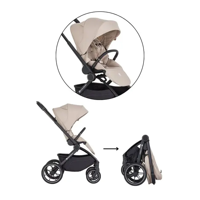 Carucior 2 in 1, Petite&Mars, Scout, Cu landou pliabil, Reversibil, Spatar si suport de picioare reglabile in 3 pozitii, Maner ajustabil, Cu accesorii, Pana la 22 kg, 0 luni+, Crem Cappuccino BYN555695