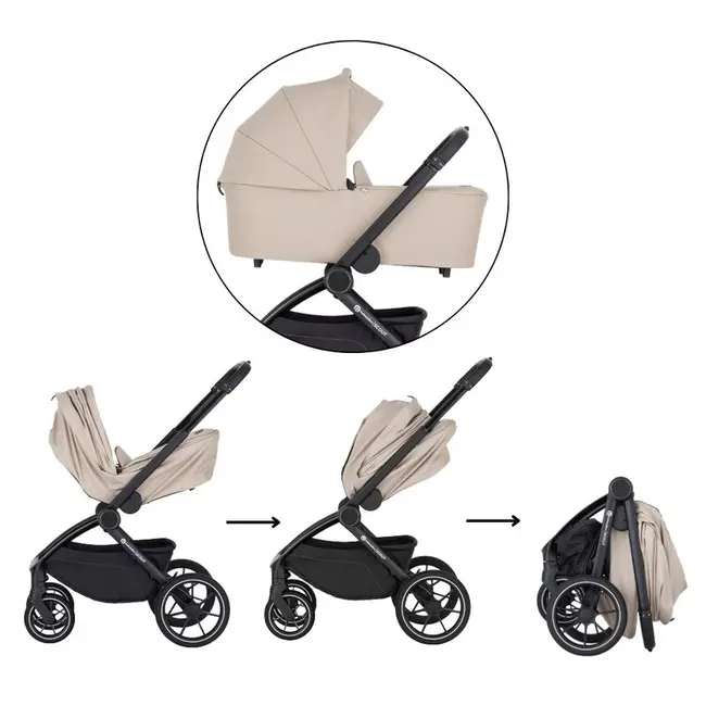 Carucior 2 in 1, Petite&Mars, Scout, Cu landou pliabil, Reversibil, Spatar si suport de picioare reglabile in 3 pozitii, Maner ajustabil, Cu accesorii, Pana la 22 kg, 0 luni+, Gri BYN555697