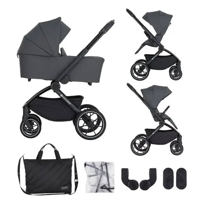 Carucior 2 in 1, Petite&Mars, Scout, Cu landou pliabil, Reversibil, Spatar si suport de picioare reglabile in 3 pozitii, Maner ajustabil, Cu accesorii, Pana la 22 kg, 0 luni+, Gri BYN555697