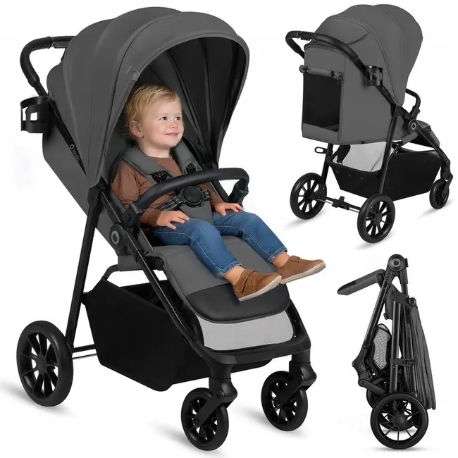 Carucior sport, Lionelo, Emerald, Pliere cu o mana, Copertina XXL UPF50+, Spatar reglabil, Suspensie completa, Roti EVA, 6- 48 luni, Pana la 22 kg, Gri BYNLO-EMERALD_GREY_STONE