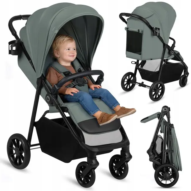 Carucior sport, Lionelo, Emerald, Pliere cu o mana, Copertina XXL UPF50+, Spatar reglabil, Suspensie completa, Roti EVA, 6- 48 luni, Pana la 22 kg, Verde BYNLO-EMERALD_GREEN_FOREST