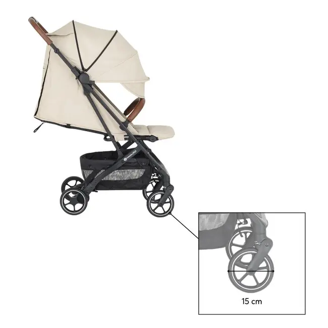 Carucior sport, Petite&Mars, Fly, Pliere compacta, Spatar reglabil pana la pozitie de somn, Suport picioare reglabil, Copertina extensibila cu protectie UPF40+, Suport pahar inclus, Pana la 22 kg, 0 luni+, Bej BYN554763