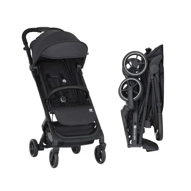 Carucior sport, Petite&Mars, Fly, Pliere compacta, Spatar reglabil pana la pozitie de somn, Suport picioare reglabil, Copertina extensibila cu protectie UPF40+, Suport pahar inclus, Pana la 22 kg, 0 luni+, Negru BYN554764