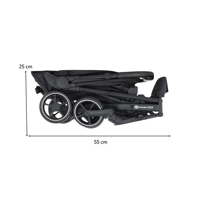 Carucior sport, Petite&Mars, Fly, Pliere compacta, Spatar reglabil pana la pozitie de somn, Suport picioare reglabil, Copertina extensibila cu protectie UPF40+, Suport pahar inclus, Pana la 22 kg, 0 luni+, Negru BYN554764
