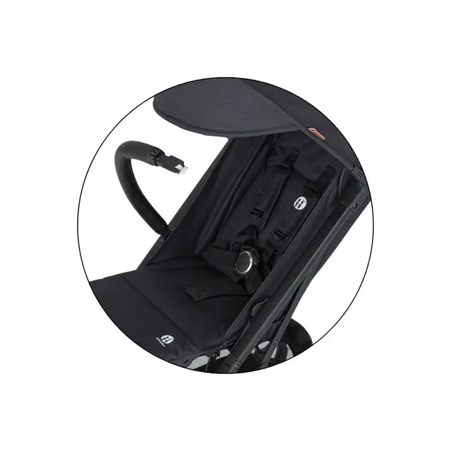 Carucior sport, Petite&Mars, Fly, Pliere compacta, Spatar reglabil pana la pozitie de somn, Suport picioare reglabil, Copertina extensibila cu protectie UPF40+, Suport pahar inclus, Pana la 22 kg, 0 luni+, Negru BYN554764