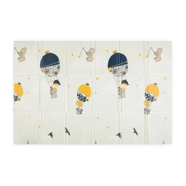 Covoras educativ, Petite&Mars, Campy L, Din spuma XPE non-toxica, Cu doua fete, Suprafata antiderapanta, 130x200 cm, Pliabil compact 40&times;32&times;21 cm, Model baloane si forme geometrice BYN434074