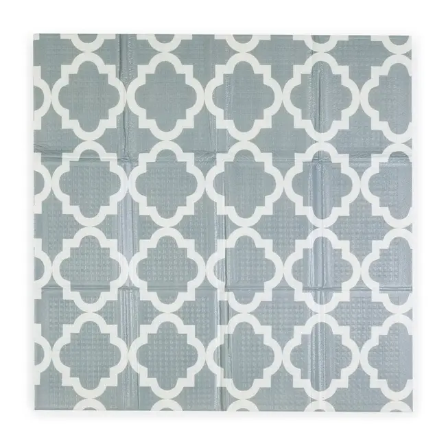 Covoras educativ, Petite&Mars, Campy S, Din spuma XPE non-toxica, Cu doua fete, Suprafata antiderapanta, 120x120 cm, Pliabil compact 40&times;30&times;13 cm, Model animalute si forme geometrice BYN433077