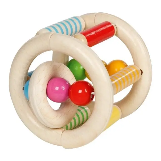Jucarie de motricitate zornaitoare cilindrica din lemn roller, pentru bebelusi - okegoki65256