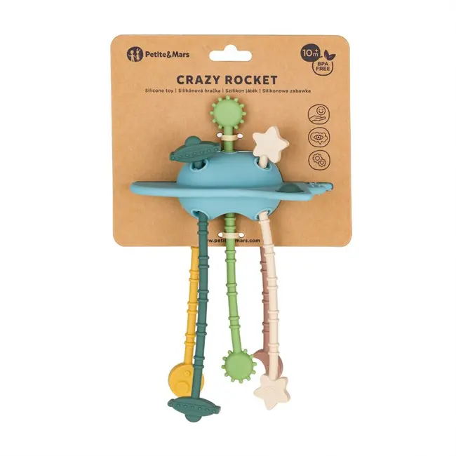 Jucarie senzoriala, Petite&Mars, Crazy rocket, Din silicon, Fara BPA, Moale si flexibila, 20 cm, 10 luni+, Albastru BYN579767