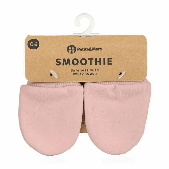 Manusi pentru nou-nascuti, Petite&Mars, Smoothie, Bumbac 100%, Material moale si respirabil, Protectie impotriva zgarieturilor, Manseta lata, 2 straturi, 6 x 10 cm, 0 luni+, Roz BYN557789