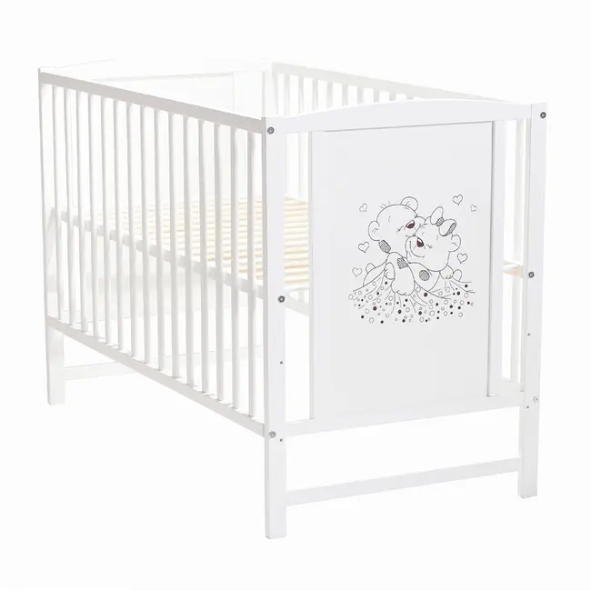 Patut bebelus Bears din lemn masiv cu laterala culisabila + Saltea Cocos 10cm