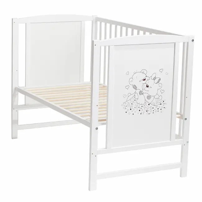 Patut bebelus Bears din lemn masiv cu laterala culisabila + Saltea Cocos 10cm