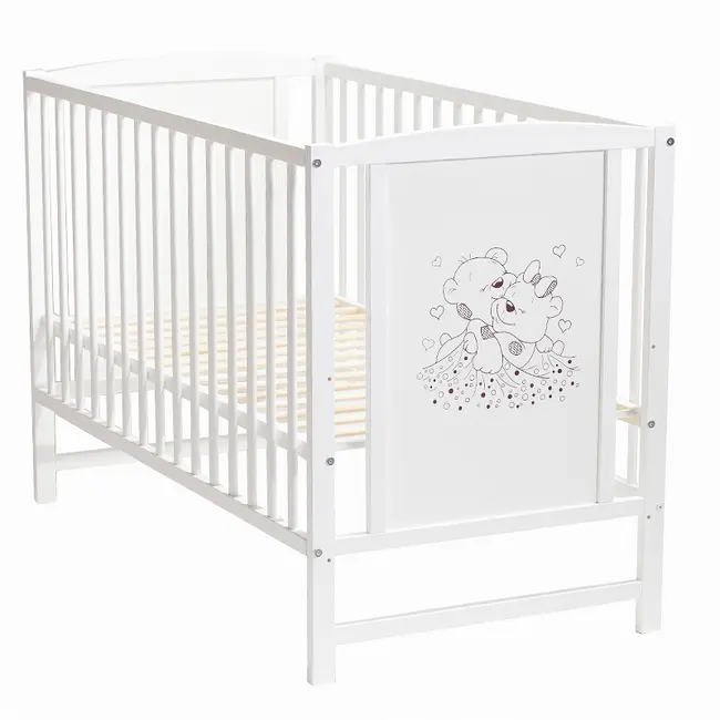 Patut bebelus Bears din lemn masiv cu laterala culisabila si functie co-sleeper, 120x60 cm
