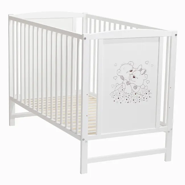 Patut bebelus Bears din lemn masiv cu laterala culisabila si functie co-sleeper, 120x60 cm