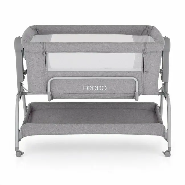Patut co-sleeper, Feedo, Cu sistem de leganare, Inaltime adjustabila pana la 57-69 cm, sustine pana la 9 kg, 0 luni+ Gri BYN225206