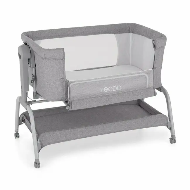 Patut co-sleeper, Feedo, Cu sistem de leganare, Inaltime adjustabila pana la 57-69 cm, sustine pana la 9 kg, 0 luni+ Gri BYN225206