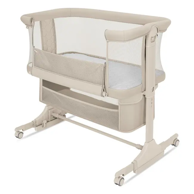 Patut co-sleeper, Lionelo, Jodie, Multifunctional, Reglabil in 6 pozitii pe inaltime, Saltea cu densitate T25, Functie de leganare, Cu plasa de tantari, Buzunar depozitare, Geanta transport, 84x48x70-80 cm, Bej BYNLO-JODIE_BEIGE_CREAM
