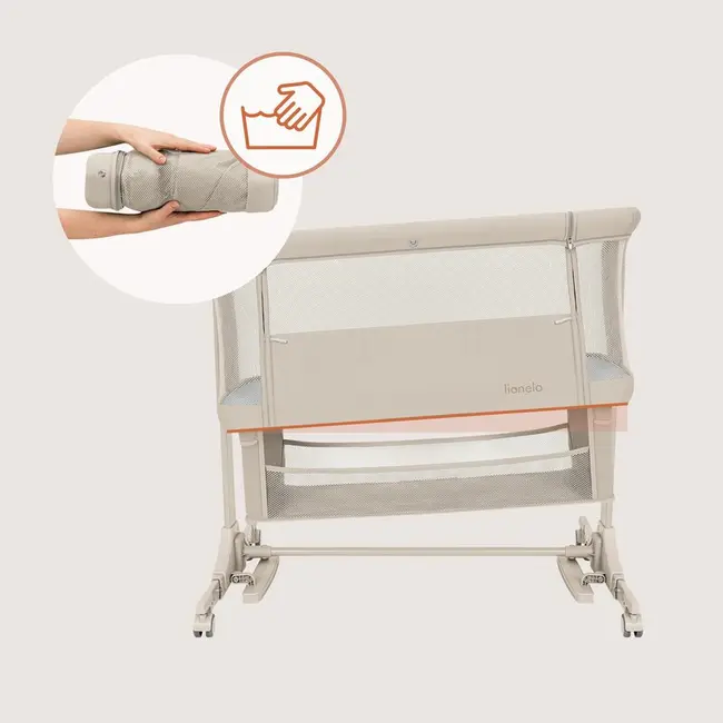 Patut co-sleeper, Lionelo, Jodie, Multifunctional, Reglabil in 6 pozitii pe inaltime, Saltea cu densitate T25, Functie de leganare, Cu plasa de tantari, Buzunar depozitare, Geanta transport, 84x48x70-80 cm, Bej BYNLO-JODIE_BEIGE_CREAM
