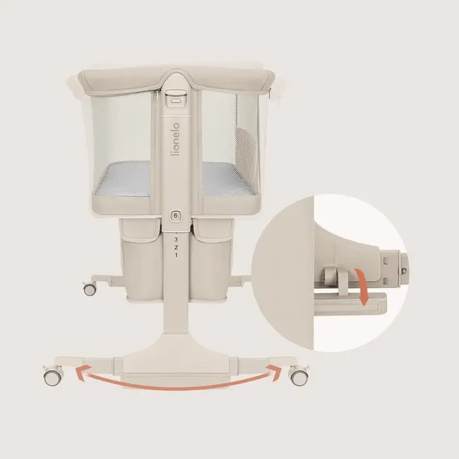 Patut co-sleeper, Lionelo, Jodie, Multifunctional, Reglabil in 6 pozitii pe inaltime, Saltea cu densitate T25, Functie de leganare, Cu plasa de tantari, Buzunar depozitare, Geanta transport, 84x48x70-80 cm, Bej BYNLO-JODIE_BEIGE_CREAM