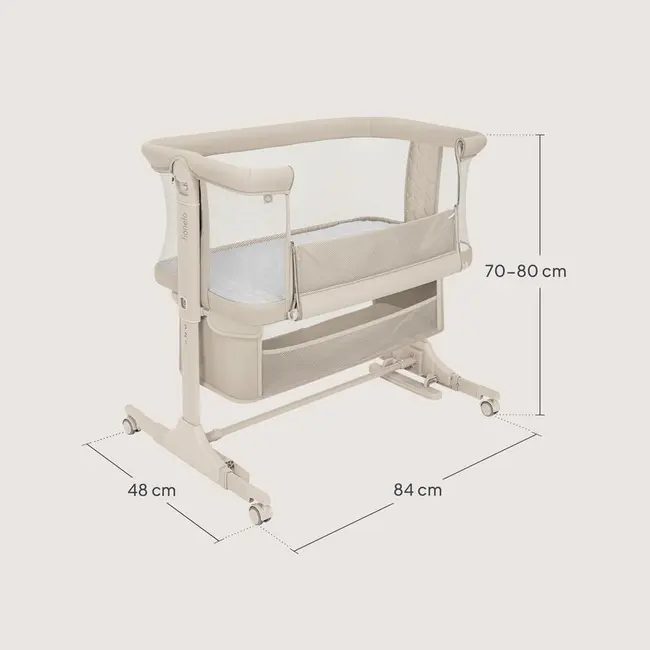 Patut co-sleeper, Lionelo, Jodie, Multifunctional, Reglabil in 6 pozitii pe inaltime, Saltea cu densitate T25, Functie de leganare, Cu plasa de tantari, Buzunar depozitare, Geanta transport, 84x48x70-80 cm, Bej BYNLO-JODIE_BEIGE_CREAM
