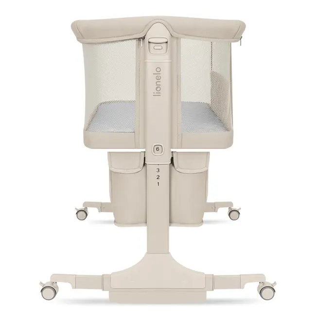 Patut co-sleeper, Lionelo, Jodie, Multifunctional, Reglabil in 6 pozitii pe inaltime, Saltea cu densitate T25, Functie de leganare, Cu plasa de tantari, Buzunar depozitare, Geanta transport, 84x48x70-80 cm, Bej BYNLO-JODIE_BEIGE_CREAM