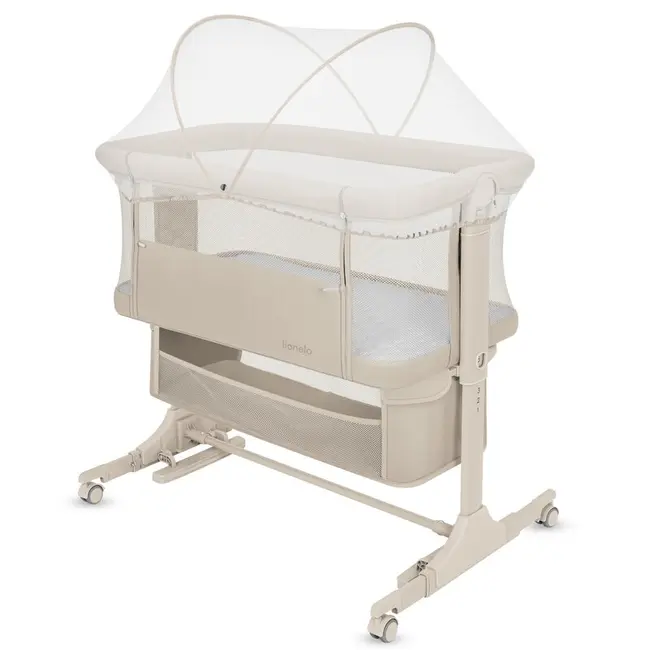 Patut co-sleeper, Lionelo, Jodie, Multifunctional, Reglabil in 6 pozitii pe inaltime, Saltea cu densitate T25, Functie de leganare, Cu plasa de tantari, Buzunar depozitare, Geanta transport, 84x48x70-80 cm, Bej BYNLO-JODIE_BEIGE_CREAM