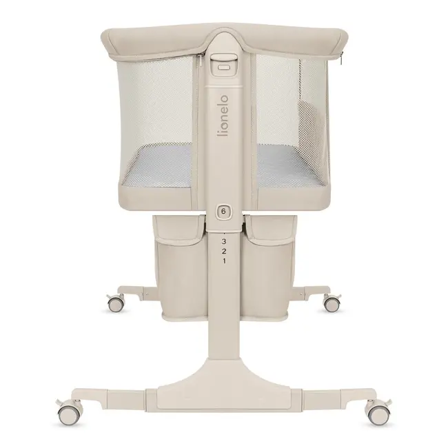 Patut co-sleeper, Lionelo, Jodie, Multifunctional, Reglabil in 6 pozitii pe inaltime, Saltea cu densitate T25, Functie de leganare, Cu plasa de tantari, Buzunar depozitare, Geanta transport, 84x48x70-80 cm, Bej BYNLO-JODIE_BEIGE_CREAM