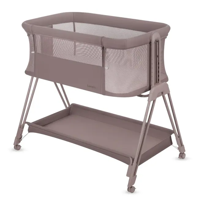 Patut co-sleeper, Lionelo, Luna, 2 in 1, Cu laterala culisanta, Cu setare unghiulara, Cu roti, Reglabil in 6 pozitii pe inaltime, Bej inchis BYNLO-LUNA_BEIGE_TAUPE