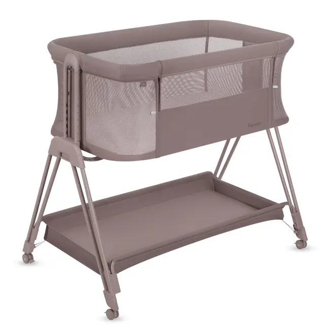 Patut co-sleeper, Lionelo, Luna, 2 in 1, Cu laterala culisanta, Cu setare unghiulara, Cu roti, Reglabil in 6 pozitii pe inaltime, Bej inchis BYNLO-LUNA_BEIGE_TAUPE