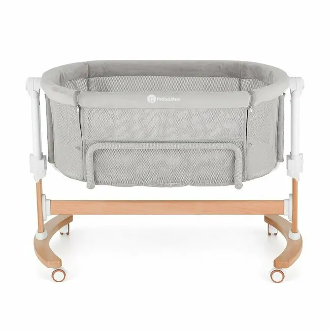 Patut co-sleeper, Petite&Mars, Glory, 2 in 1, Cu leganare, Cu ajustare pe inaltime in 5 pozitii, Cu saltea, Pliabil, Geanta de transport inclusa,0 luni+, Greutate suportata: 9 kg, Bej BYN926587