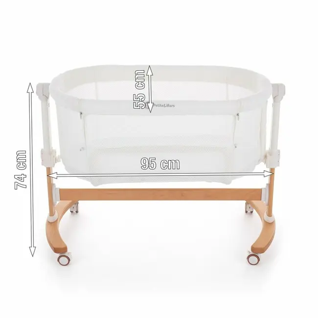 Patut co-sleeper, Petite&Mars, Glory, 2 in 1, Cu leganare, Cu ajustare pe inaltime in 5 pozitii, Cu saltea, Pliabil, Geanta de transport inclusa,0 luni+, Greutate suportata: 9 kg, Bej BYN926587