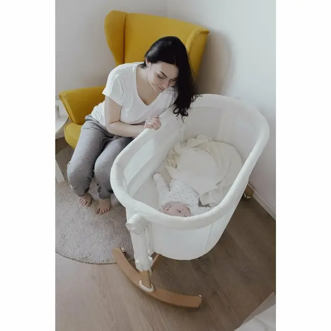 Patut co-sleeper, Petite&Mars, Glory, 2 in 1, Cu leganare, Cu ajustare pe inaltime in 5 pozitii, Cu saltea, Pliabil, Geanta de transport inclusa,0 luni+, Greutate suportata: 9 kg, Bej BYN926587