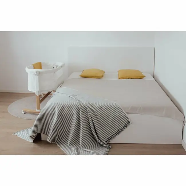Patut co-sleeper, Petite&Mars, Glory, 2 in 1, Cu leganare, Cu ajustare pe inaltime in 5 pozitii, Cu saltea, Pliabil, Geanta de transport inclusa,0 luni+, Greutate suportata: 9 kg, Bej BYN926587
